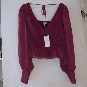 Wayf | Glitter Long Sleeve V Neck Blouse Size Large